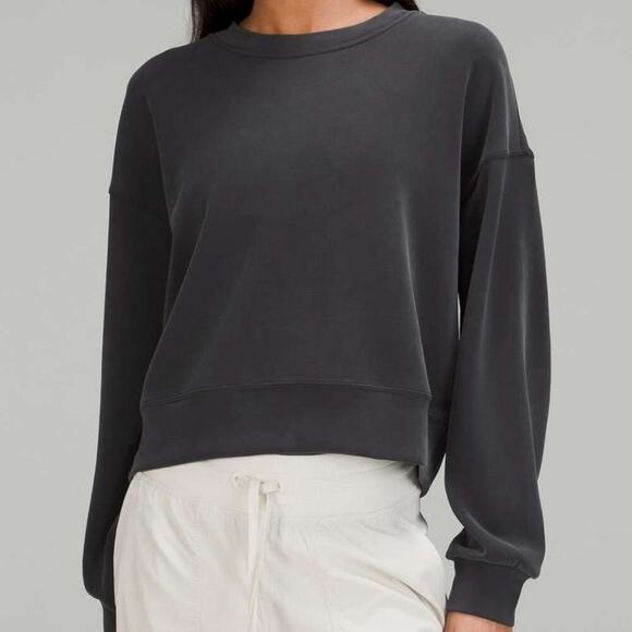lululemon athletica Tops - Lululemon Softstreme Perfectly Oversized Cropped Crew Sweatshirt Black Size 8
